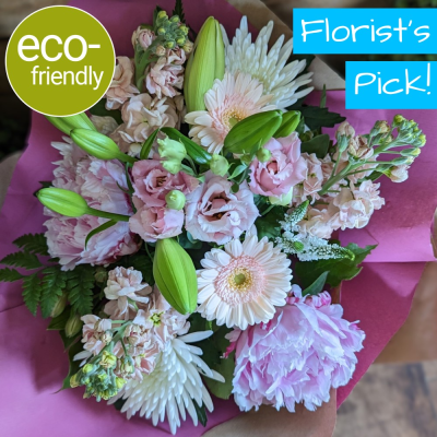 Florist Choice Eco-Pastel Bouquet | The Floral Box | Darlington - Spoilt for choice? Can’t decide? Simply set your budget, select the occasion from the dropdown list, and let one of our expert florists take care of the rest!
