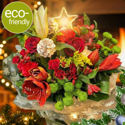 Luxury Christmas Red & Green Bouquet | The Floral Box Darlington - Send the ultimate traditional Christmas gift. Our Luxury Christmas Red & Green Bouquet features sumptuous seasonal blooms. Hand-tied by Darlington's trusted local florists.