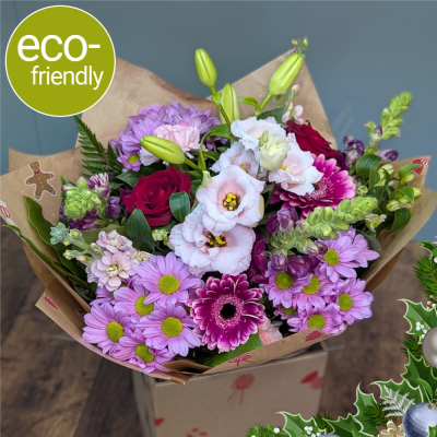 Florist Choice Eco-Festive Gift Boxed Bouquet - We’ll create you a unique, festive, eco-friendly bouquet (in water) using only the freshest, most beautiful blooms of the day. Spread the Christmas joy!