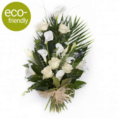 Eco-Funeral Sheaf Ivory - A hand tied sheaf of flowers, <b>beautifully presented in a modern style</b>, suitable for laying at a funeral. Available in your choice of colours and suitable for a lady or gentleman. 
