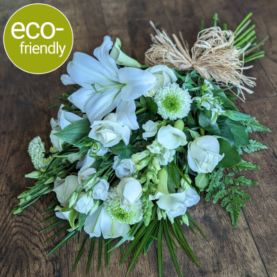Elegant Neutral Tied Sheaf | Floral Box Darlington - A sophisticated natural tribute. Our Elegant Neutral Tied Sheaf features premium blooms like Roses and Calla Lilies. Hand-crafted by Darlington's trusted florists.