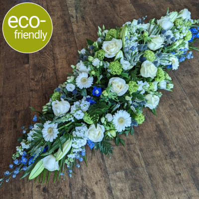 Eco-Coffin Spray Classic - A classic <b>double ended funeral spray</b>, sometimes called a <b>coffin spray</b> (to sit on top of the coffin), <b>beautifully arranged</b> in biodegradable floral foam. Your spray can be made in <b>your choice of colours</b> and <b>suitable for a lady or gentleman</b>.
