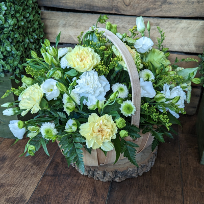 Trug Basket in Neutrals made by The Floral Box in Darlington - Florist Choice Trug Basket Arrangement in Neutral shades. A unique, neutral basket arrangement made using only the freshest flowers. Delivery or Click & Collect