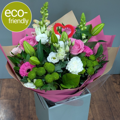 Seasonal Valentine's Choice | Vibrant Flowers Darlington | Floral Box - The perfect alternative to red roses. A vibrant, florist-choice bouquet of seasonal blooms. Best value for money. Hand-delivered by Darlington's trusted florist.
