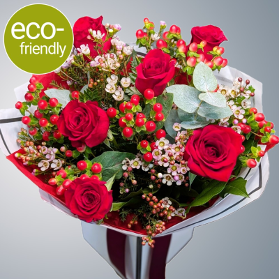6 Luxury Red Roses Darlington | Valentine's Delivery | Floral Box - Quality over quantity. 6 premium Red Naomi roses in sophisticated monochrome packaging. Hand-delivered by Darlington's trusted florist, The Floral Box.