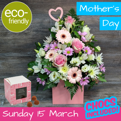 Classic Pastel Box & Truffles | Mother's Day | The Floral Box - Spoil her this Mothering Sunday with a classic florist choice pastel boxed arrangement and 200g of luxury truffles. Hand-delivered locally in Darlington.
