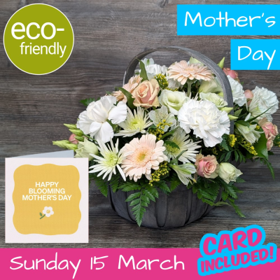 Heritage Pastel Trug Basket | Mother's Day | The Floral Box - Spoil her this Mothering Sunday! A traditional, all-round pastel florist choice arrangement presented in a rustic trug basket. Hand-delivered in Darlington.