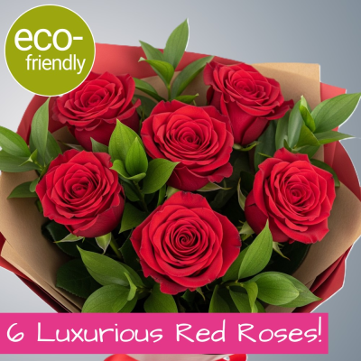 Intense Attraction | Luxury 6 Red Roses | The Floral Box Darlington - A beautiful declaration of passion. This bouquet of 6 luxury red roses is hand-tied by Darlington's longest-serving florist (Est. 1986). Eco-friendly & delivered by hand.