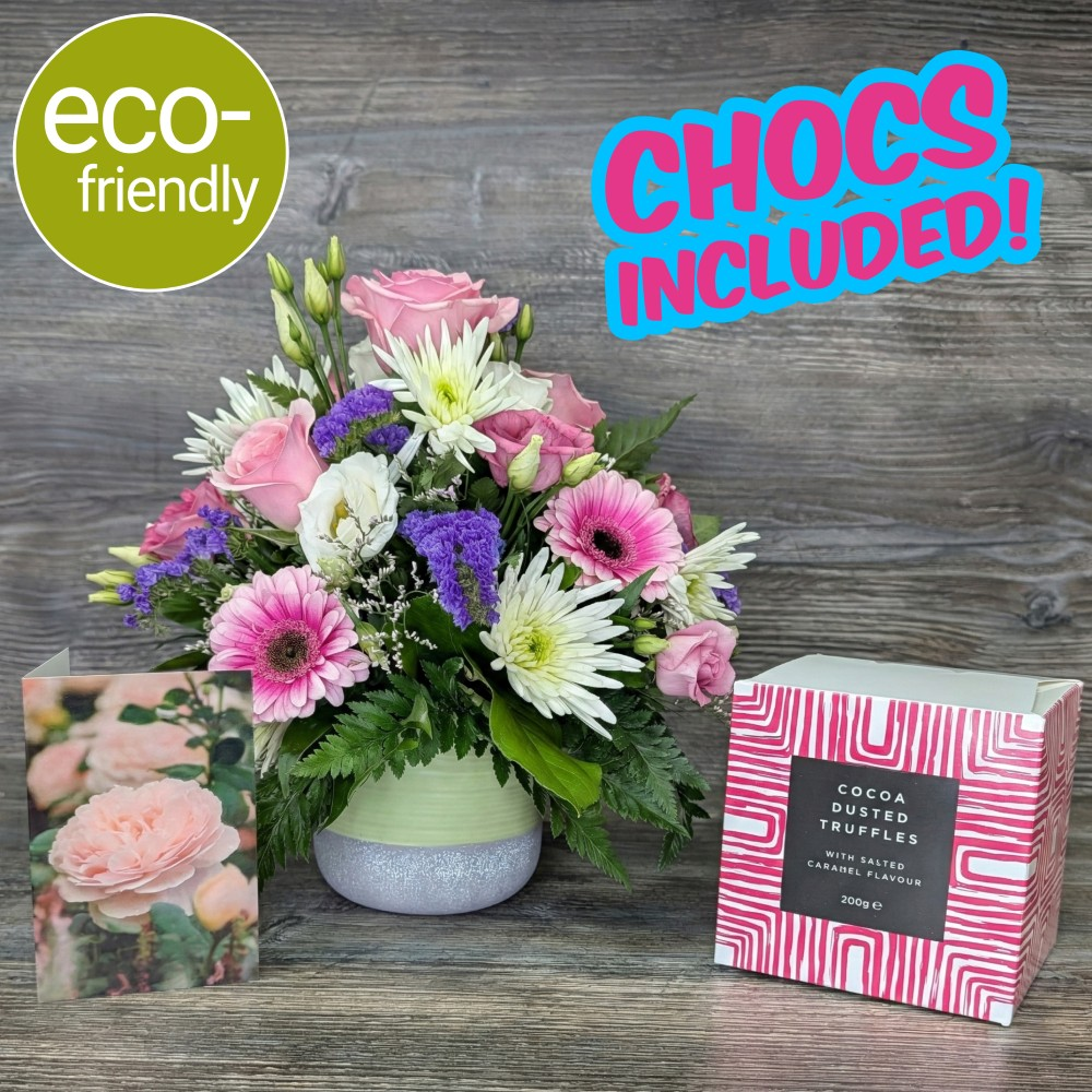 The Pretty Pastel Pot & Truffles (Floral Arrangement)
