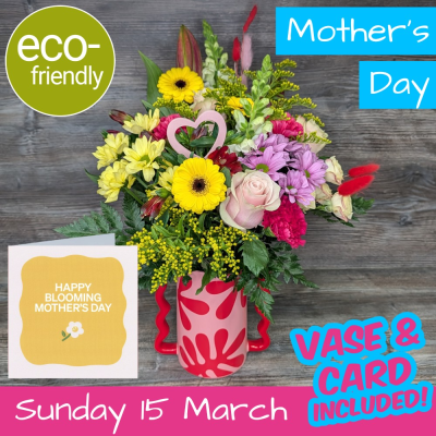 Mother's Day Artisan Ceramic Vase | The Floral Box Darlington - Spoil her this Mothering Sunday! A vibrant florist choice arrangement presented in a unique sculptural ceramic vase. Hand-delivered locally in Darlington.