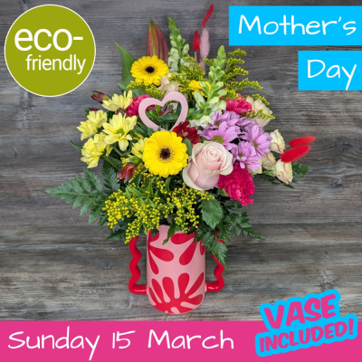 Mother's Day Artisan Ceramic Vase | The Floral Box Darlington - Spoil her this Mothering Sunday! A vibrant florist choice arrangement presented in a unique sculptural ceramic vase. Hand-delivered locally in Darlington.